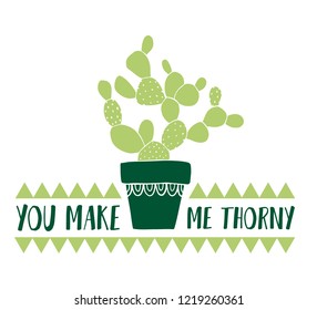 Card cactus pot and succulent in sketch style. Flat drawing element design. Decoration collection plant. Vector illustration.