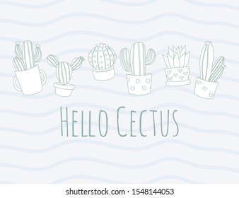 Card cactus with text Hello Cactus .Vector illustration.