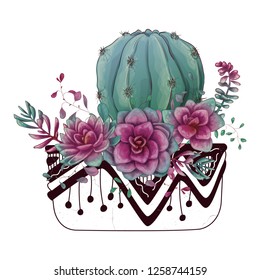 Card with cactuses and succulents set. Plants of desert.