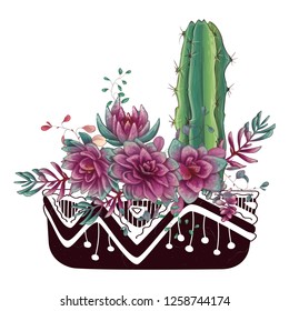 Card with cactuses and succulents set. Plants of desert.
