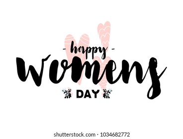 Card with calligraphy lettering happy womens day. Vector illustration in scandinavian style
