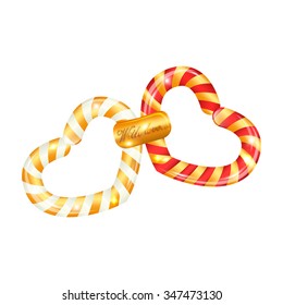 Card with candies in heart shape