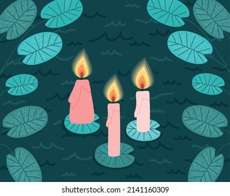 card of candles on leaves