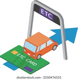 ETC card and car passing through the gate