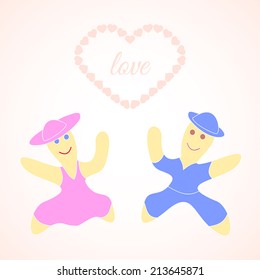 Card with cartoon pair in love