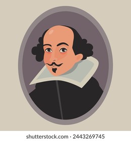 Card with cartoon portret William Shakespeare.