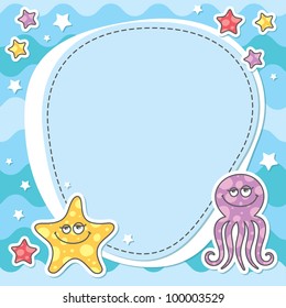 Card With Cartoon Sea Creatures, Vector