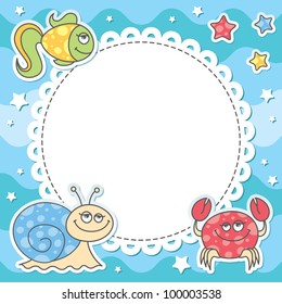card with cartoon sea creatures, vector