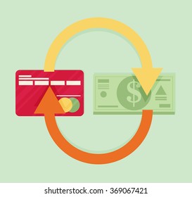 C?redit card and cash. Payment methods, cash-out, smart investment, business, cash withdrawal, business, online payment concepts. Flat design.