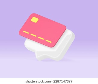 Card cashless e money payment service internet goods purchase quick tips alert 3d icon realistic vector illustration. Internet shopping order commercial business financial online banking account