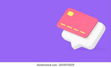 Card cashless e money payment service internet goods purchase quick tips alert 3d icon realistic vector illustration. Internet shopping order commercial business financial online banking account