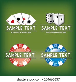 Card and casino related vector mark collection with chips, dices, cards and place for Your custom text