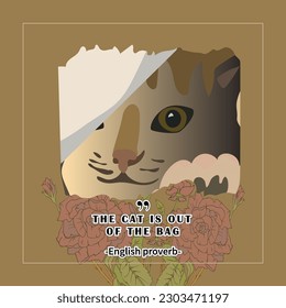 Card with a cat and an English proverb on a light brown background