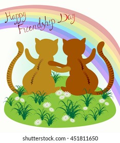 Card with cats and rainbow for friendship day. EPS10 vector illustration