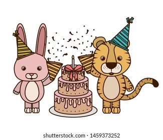 card of celebration with animals on white background