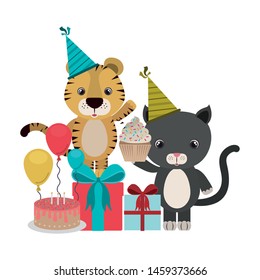 card of celebration with animals on white background