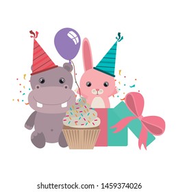 card of celebration with animals on white background