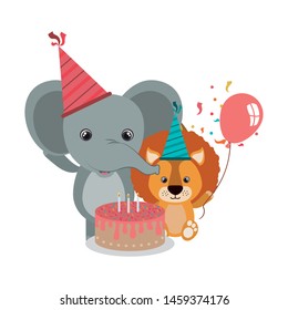 card of celebration with animals on white background