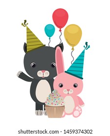 card of celebration with animals on white background