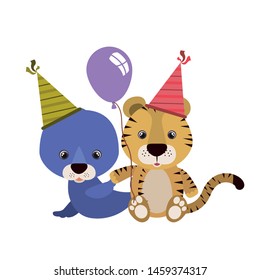 card of celebration with animals on white background