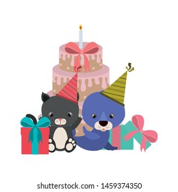 card of celebration with animals on white background