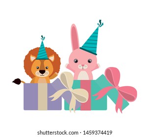 card of celebration with animals on white background