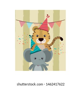 card of celebration with animals on white background
