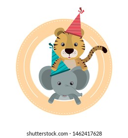 card of celebration with animals on white background