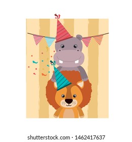 card of celebration with animals on white background