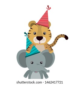 card of celebration with animals on white background