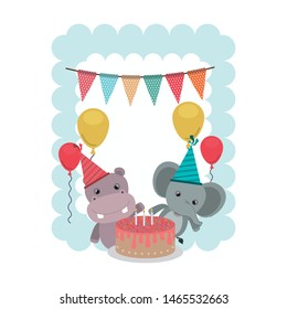 card of celebration with animals on white background