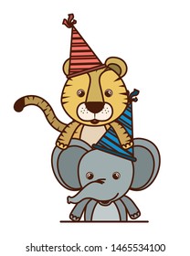 card of celebration with animals on white background