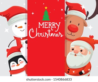 card with characters christmas and decoration vector illustration design