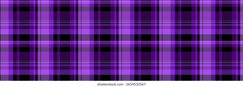 Tarjeta de textura de Vector de comprobación, textil elegante patrón de fondo. Tejido Vogue tartán a cuadros sin costuras en la paleta de colores violeta y negro.