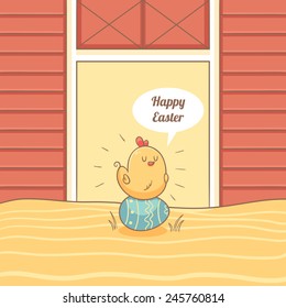 Card with chicken sitting on Easter egg