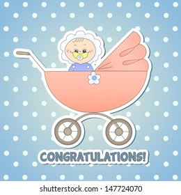 Card with a child in a carriage