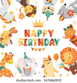 Card child happy Birthday. Template background. Vector illustration.