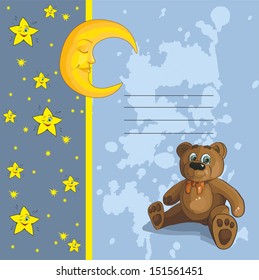 Card for children with a bear and a month