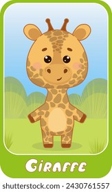 Card for children with a cute giraffe. Educational cards. Cards with text. Vector illustration for children.