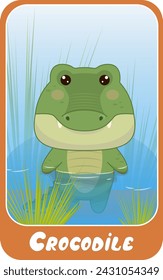 Card for children with a cute little crocodile. Educational cards. Cards with text. Vector illustration for children.