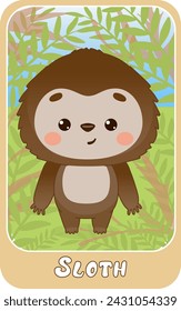 Card for children with a cute slow sloth. Educational cards. Cards with text. Vector illustration for children.