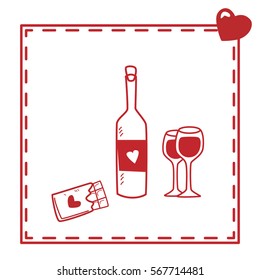 card with chocolate and wine