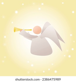 Card with a Christmas angel with a trumpet in gold tones