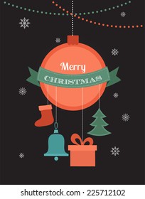 card with Christmas ball and seasonal  objects