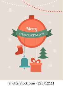 card with Christmas ball and seasonal  objects