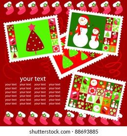 card  with christmas decorations and stamp