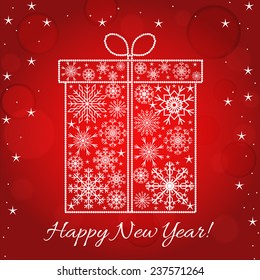 Card with christmas gift at the blue background