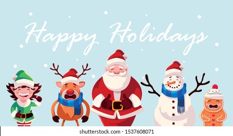 card of christmas with label happy christmas vector illustration design