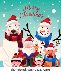 card of christmas with label merry christmas vector illustration design