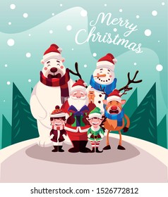 card of christmas with label merry christmas vector illustration design